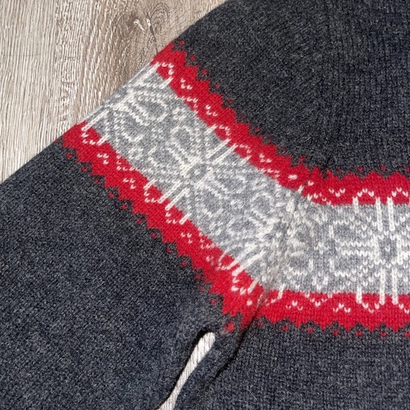 Woolrich 100 % lambs wool quarter zip pull over sweater gray red and white xl - Picture 3 of 7